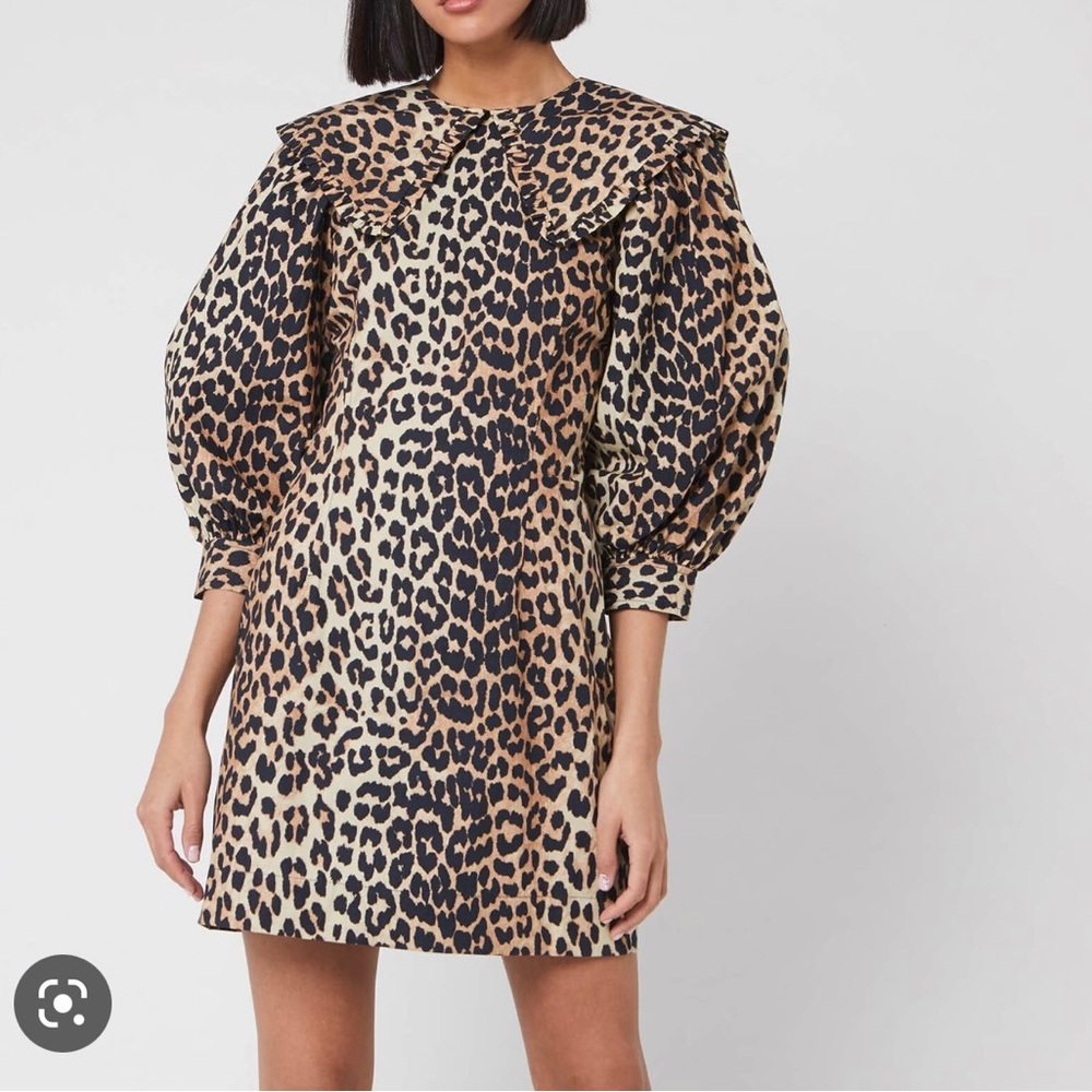Ganni Leopard Cotton Poplin Mini Dress